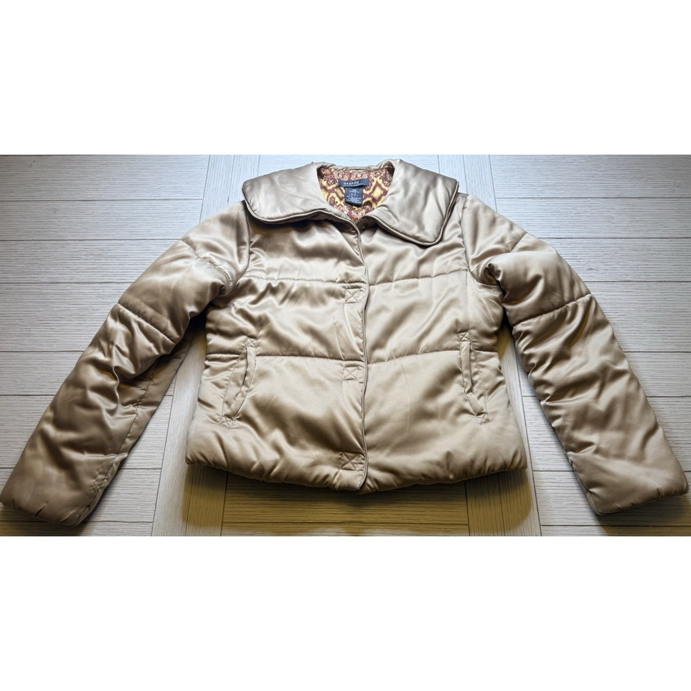 George By Mark Eisen Missy Diamond Quilted Gold Puffer Women's Coat S Snap Close